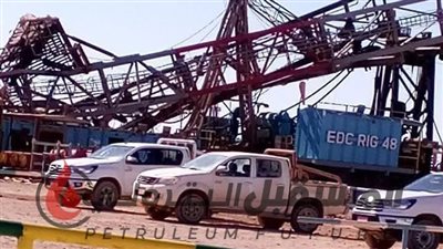 البترول تعلن التحقيق في واقعة سقوط حفار بشركة عجيبة وخروج اثنين من المصابين الثلاثة
